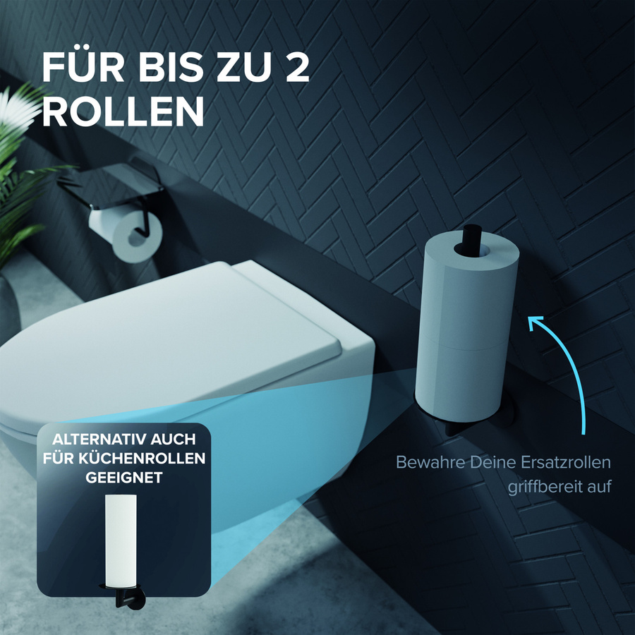 ovimar WC-Rollenhalter aus Edelstahl und Glas in Schwarz mit Klebebefestigung - Bild 2