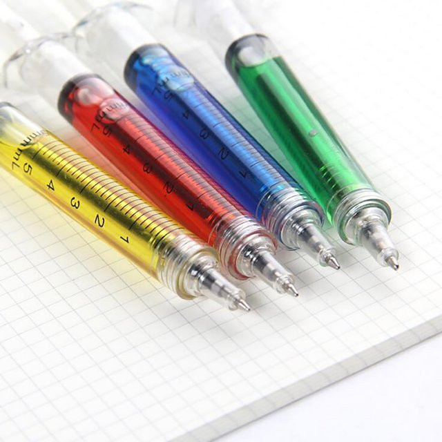 4er Set Spritzen-Kugelschreiber mit Flüssigkeit als besonderes Geschenk für Kinder in Mehrfarbig - Bild 1