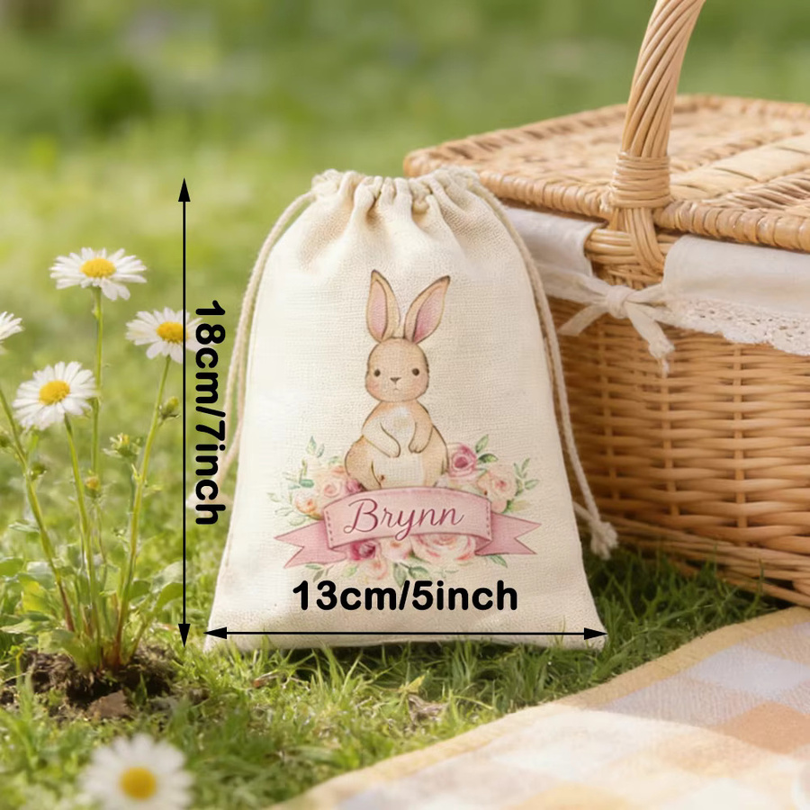 3-teiliges Set Osterhasen-Geschenktüten mit Kordelzug in Beige für Frühlingsfeste und die Osterjagd - Bild 2