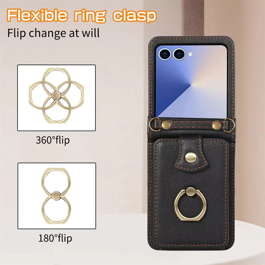 Leder Umhängetasche mit Fingerringhalter und Kartenfach als Handyhülle für Samsung Galaxy Z Flip 7 6 5 4 3 FE in Purple - Bild 4