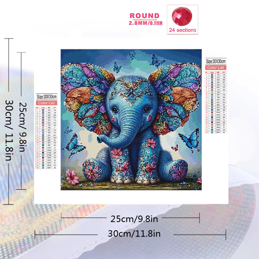 Momoart Diamant-Stickerei Elefant und Schmetterling DIY Diamant-Mosaik Tier-Gemälde in Multicolour, B/T/H: 20 x 20 x 20 cm - Bild 2
