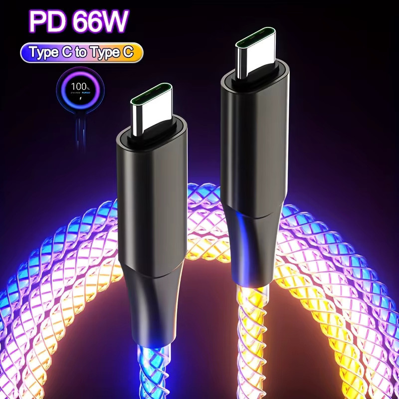 VBNM USB-C auf USB-C Schnellladekabel mit RGB-Atemlicht, Multicolour, kompatibel mit iPhone 16/15, Samsung S23/S22, Xiaomi 14/13 Pro und K60 - Bild 5