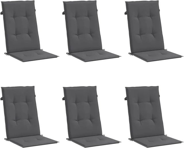 vidaXL Gartenstuhlauflagen für Hochlehner, 6 Stück, Anthrazit, B/T/H: 120 x 50 x 3 cm, wasserabweisend und UV-beständig aus Polyester - Bild 1