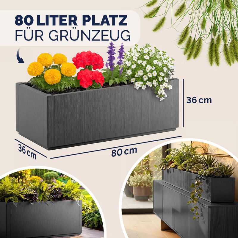Blumentopf Ethica Anthrazit aus Kunststoff, B/T/H: 80 x 36 x 36 cm - Bild 3