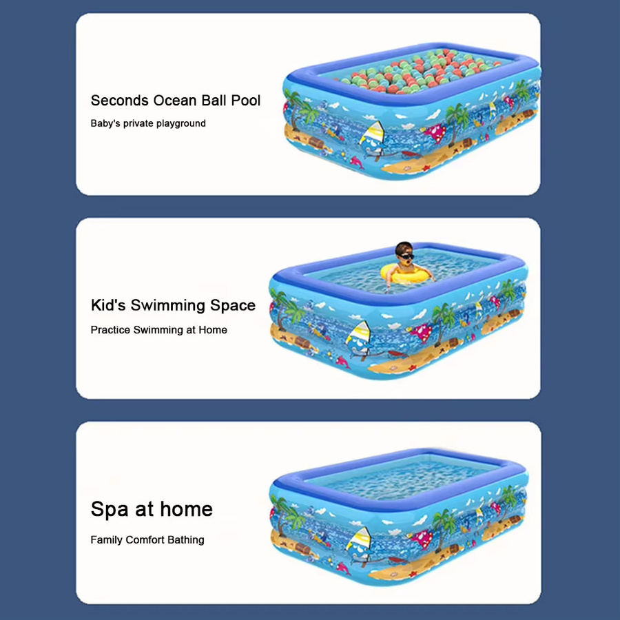 Aufblasbarer quadratischer Pool für Kinder und Erwachsene in Blau, faltbar und platzsparend, B/T/H: 110 x 110 x 34 cm - Bild 2
