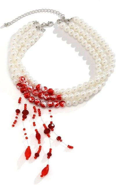 NATAWA Halskette, Multilayer, Vintage, Rote Blut Muster, Imitation Perle, Quaste, Damen - Bild 1