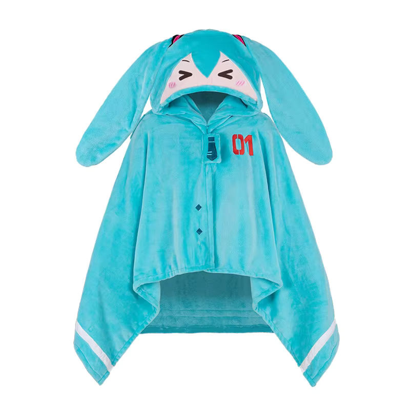 Moeyu Hatsune Miku Anime Flanell Kapuzen-Decke mit Schal-Funktion, B/B: 165 x 90 cm, Mehrfarbig - Bild 3