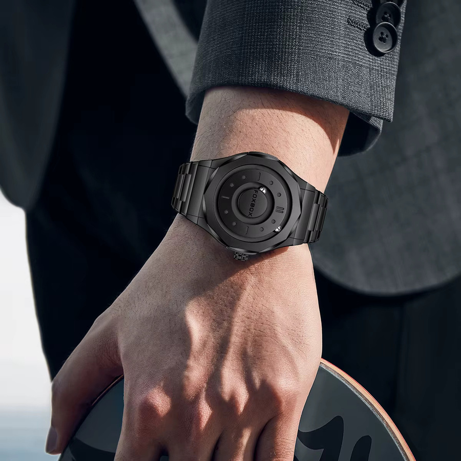 FOXBOX Armbanduhr Quarz, Leder, Schwarz, Silber, Herren - Bild 4