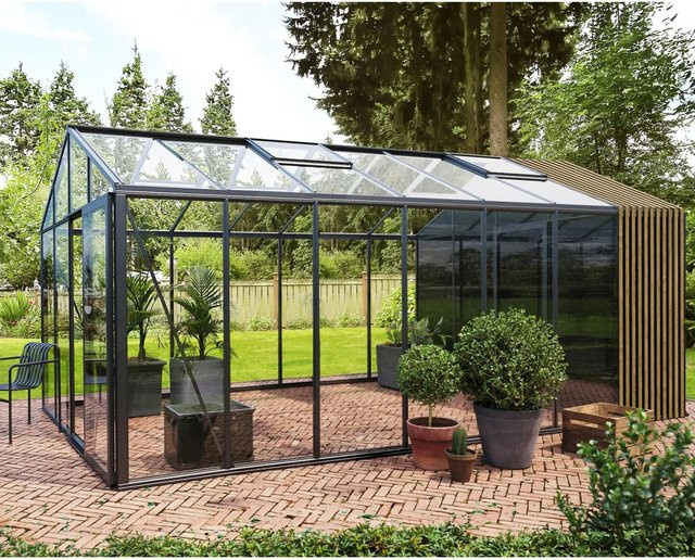 Bloomcabin Gewächshaus Klassik mit integriertem Stauraum und Sicherheitsglas in Schwarz - Bild 1