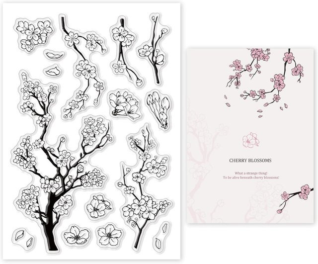 Transparente Silikon-Stempel mit Frühlings-Kirschblüten für DIY Scrapbooking und Kartenherstellung - Bild 1