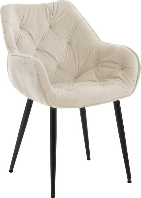 CLP Esszimmerstuhl Tanna Polsterstuhl aus Samt in Beige mit gesteppter Sitzfläche und Metallgestell - Bild 1