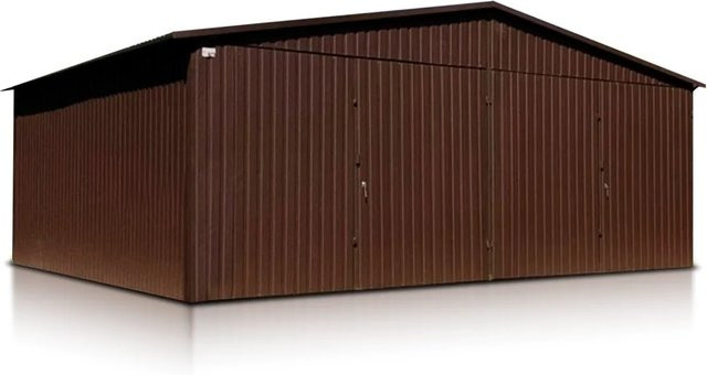Liderstal Doppelgarage Basic aus Blech mit Satteldach und Doppelflügeltor in Dunkelbraun, B/T/H: 600 x 500 x 270 cm - Bild 1