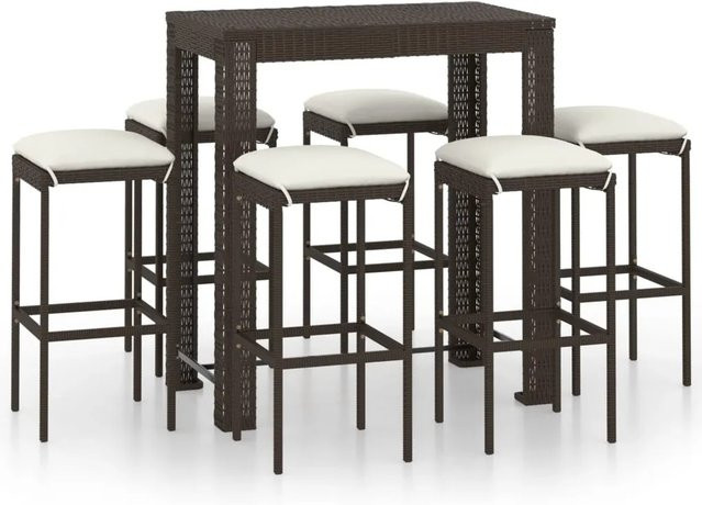vidaXL 7-tlg Gartenbar-Set aus Poly Rattan mit Kissen in Braun - Bild 1
