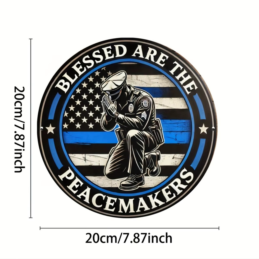Runde Wandkunst Blessed Are the Peacekeepers von Potdemiel im Vintage-Stil, blau und mehrfarbig, Durchmesser: 20 cm - Bild 2