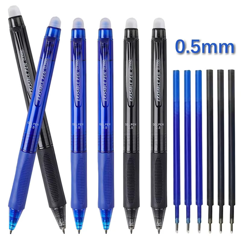MROOFUL Radierbares Gelstift-Set mit transparentem Schaft, Blau und Schwarz, 0,5 mm für Schule und Büro - Bild 2