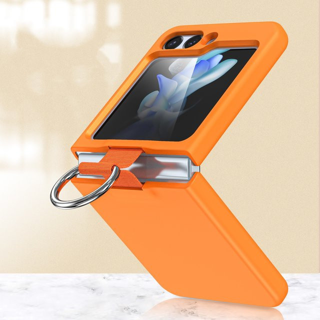 Stoßfeste Schutzhülle mit Ringhalter für Samsung Galaxy Z Flip 7 6 5 4 3, Matte Hard Cover Case in Purple und Orange - Bild 1