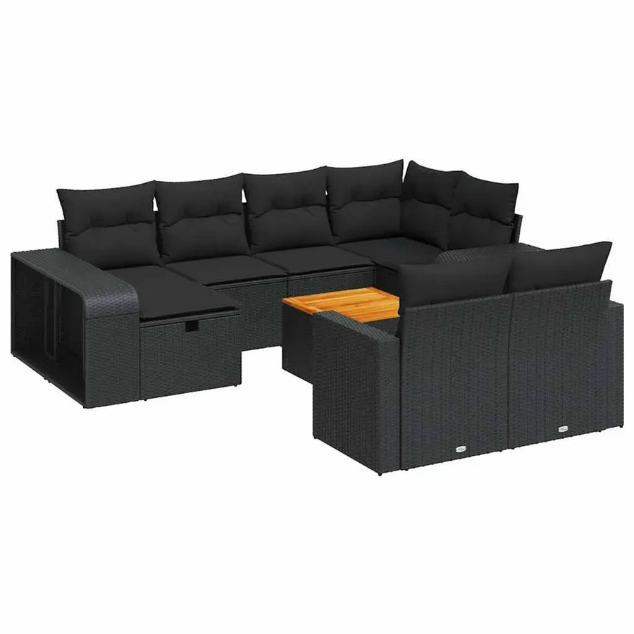 vidaXL 11-teilige Garten-Sofagarnitur in L-Form aus schwarzem Poly-Rattan mit wetterfesten Kissen und pulverbeschichtetem Stahlgestell - Bild 2