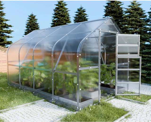 KLASIKA Gewächshaus Drop mit 6 mm Polycarbonatabdeckung, transparent, B/T: 4 m x 2,5 m, Fläche: 10 m2 - Bild 1