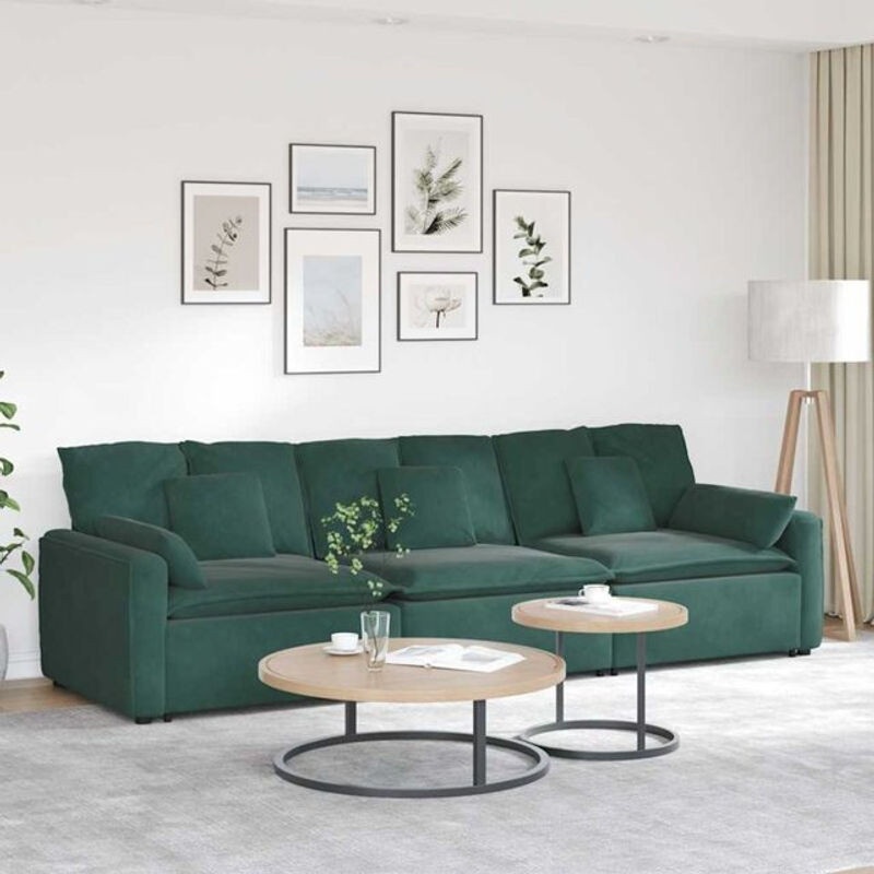 Modulares Sofa von vidaxl in Grün aus Samt mit Kissen und Metallgestell, wendbar und modern - Bild 1