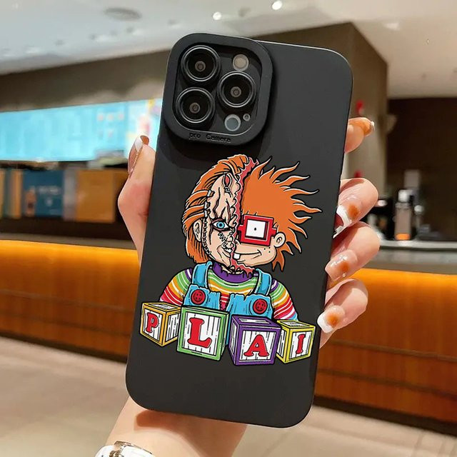 Matte Silikon-Handyhülle mit Cartoon-Muster aus TPU für iPhone 15 14 13 12 11 Pro Max XS X XR 7 8 Plus in Schwarz - Bild 1
