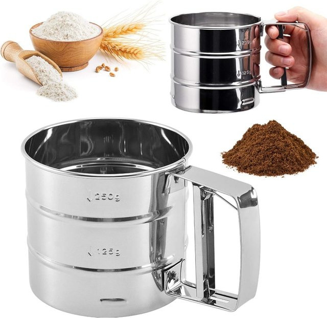 FSMHOME Mehl Sieb aus Edelstahl in Silber für die Küche zum Backen und Bestäuben von Lebensmitteln - Bild 1