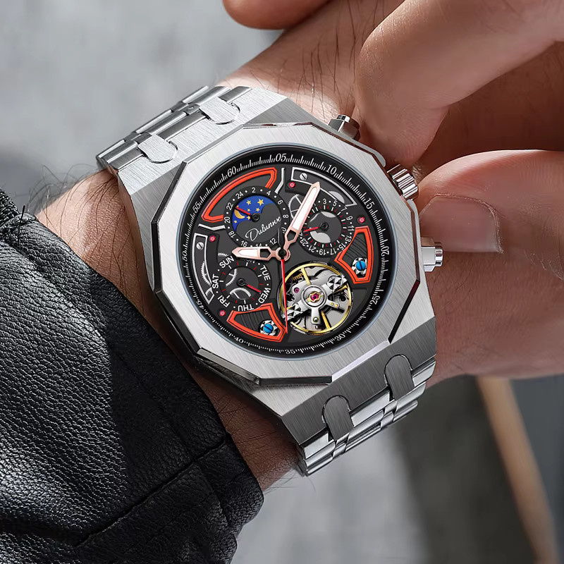 dulunwe Armbanduhr Automatik, Edelstahl, Bicolor, Schwarz, Herren - Bild 2