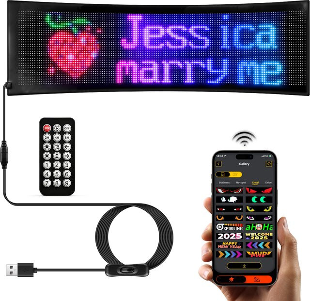 Rybakov Multifunktionales LED-Matrix-Pixel-Panel in Schwarz mit RGB-Animationen und Bluetooth-Funktion - Bild 1