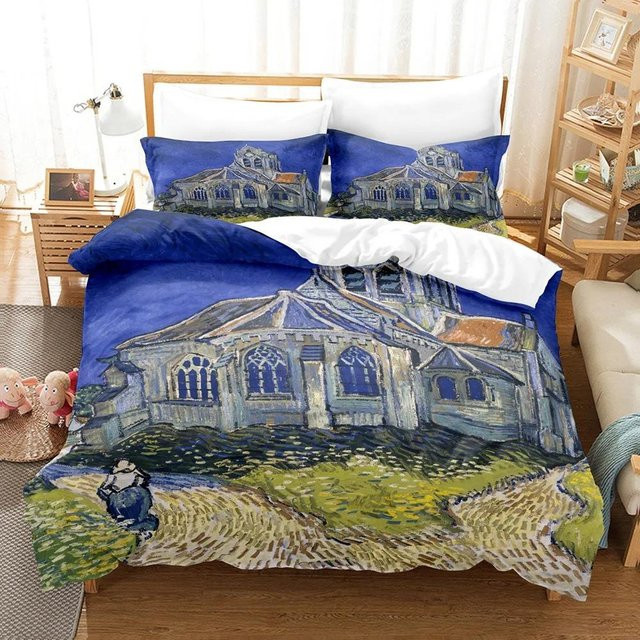 Bettwäscheset Van Gogh Abstrakte Kunst Malerei mit Bettbezug und Kissenbezug, Blau, B/H: 135 x 200 cm - Bild 1