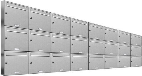AL Briefkasten-System für 24 Parteien, Aufputzmontage, Edelstahl, silberfarben, B/H/T: 306,4 x 102,6 x 11,6 cm - Bild 1
