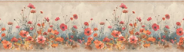 A.S. Création Selbstklebende Bordüre mit Mohnblumen in Beige-Rot, Höhe: 0,17 m, Länge: 5 m - Bild 1