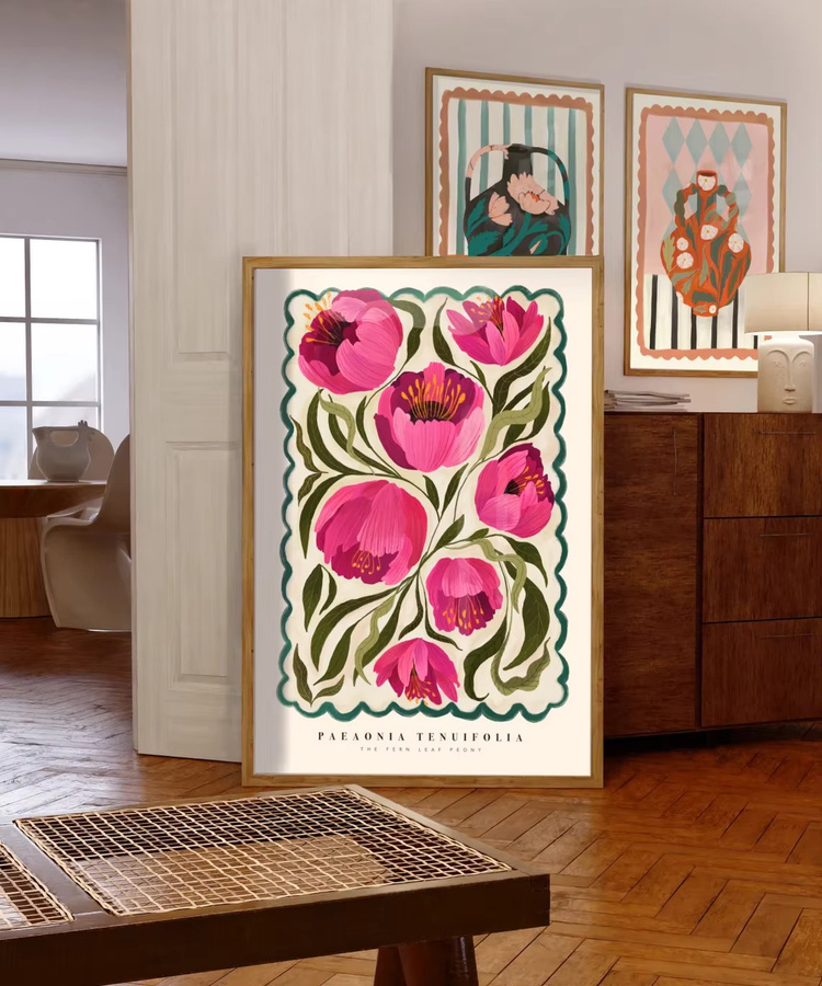 Summer Peony Art Print von SHENCHEN – Bunte handgezeichnete Blumenillustration als moderner Paper Poster in Pink und Multicolour - Bild 2