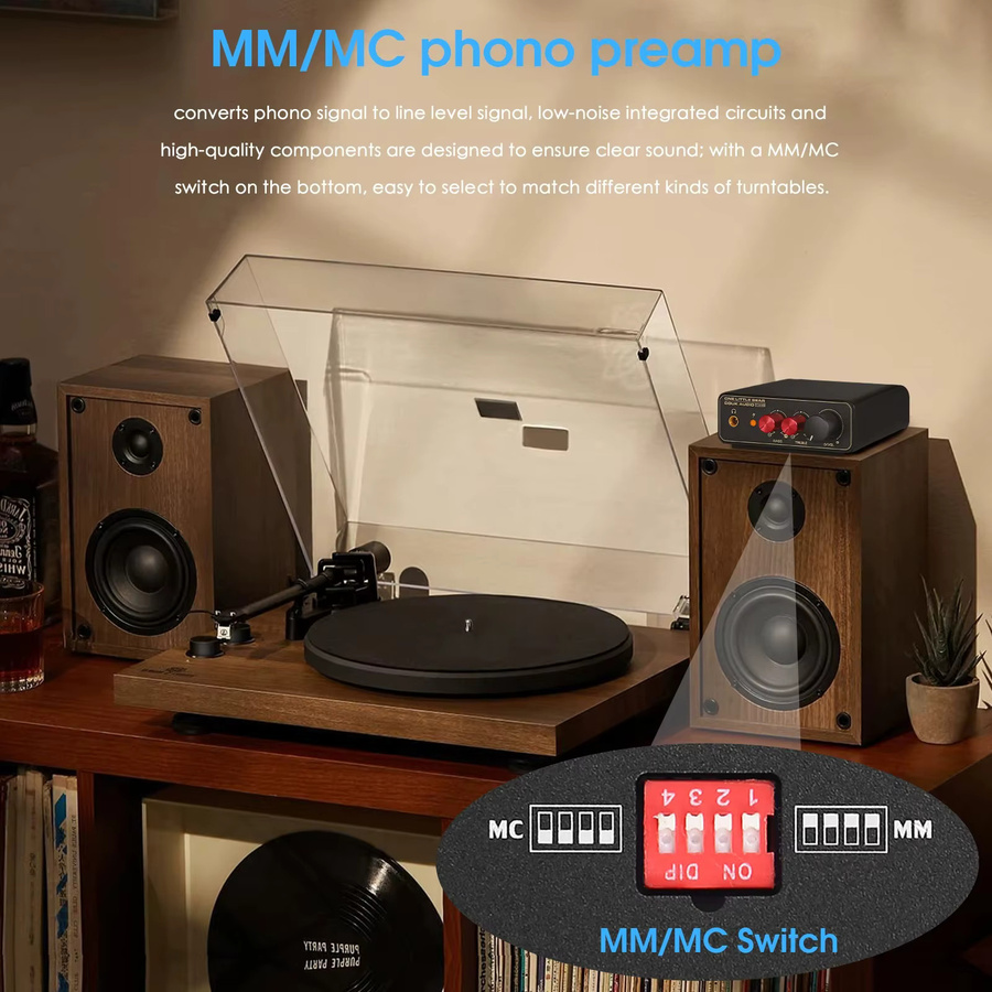 Nobsound T14-EQ HiFi Phono-Vorverstärker MM/MC RIAA Vorverstärker für LP-Vinyl-Plattenspieler in Schwarz mit 3,5mm Kopfhörerausgang - Bild 4