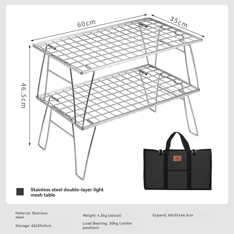 CAMPINGMOON T-235A-2T Klapptisch aus Edelstahl in Silber, multifunktionaler leichter Aufbewahrungstisch für Picknick und Camping, B/T/H: 60,0 x 46,5 x 0 cm - Bild 3
