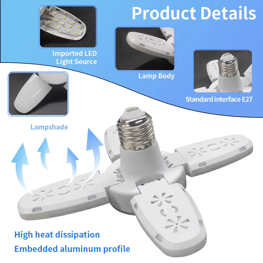 GGBEE E27 LED-Glühbirne mit verstellbaren Lüfterflügeln, 28 W, Weiß, CCT-Steuerung - Bild 3
