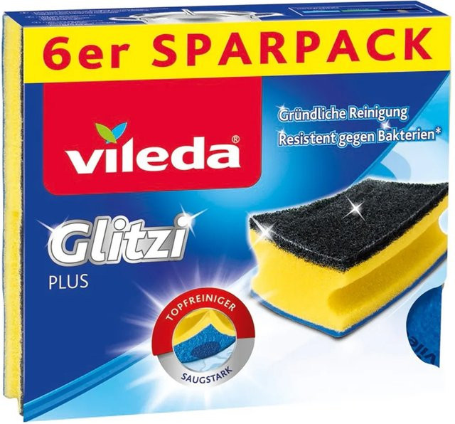 Vileda Topfreiniger Glitzi Plus mit Antibac, 6er-Pack, Gelb-schwarz - Bild 1