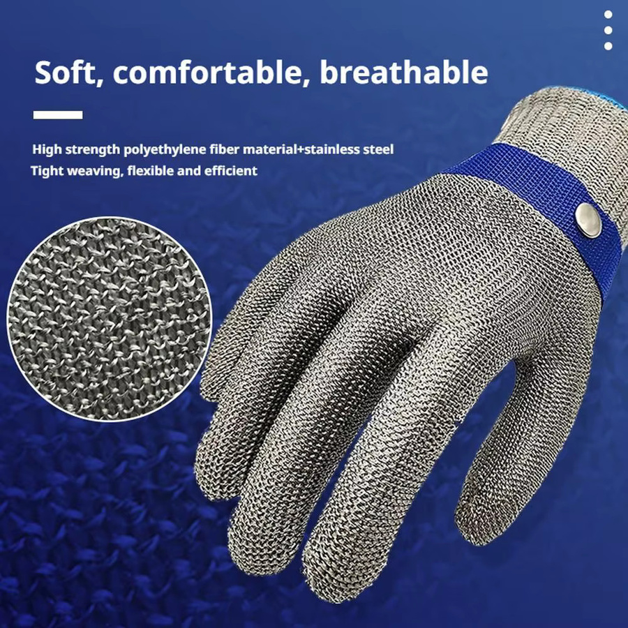 Schnittfeste Edelstahlhandschuhe in Silber und Weiß für den Fleischerei- und Schutzgebrauch, Größe M - Bild 3
