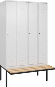 C+P Spind Classic PLUS Garderobenschrank mit Sitzbank, 4 Abteile, B/T/H: 212 x 120 x 81,5 cm, Farbe: Anthrazit/Schwarz, mit Zylinderschloss und 3 Garderobenhaken, Sitzbanktyp auskragend - Bild 1
