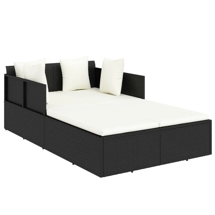 vidaXL Sonnenliege aus PE-Rattan mit Kissen, Schwarz, B/T/H: 182 x 118 x 63 cm - Bild 2