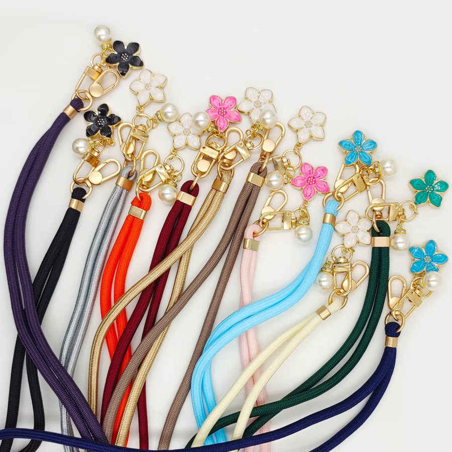 Verstellbares langes Umhängeband für den Außenbereich mit Blumen- und Perlenanhänger sowie Clip, Anti-Verlust-Handygurt in Beige und Multicolour - Bild 2