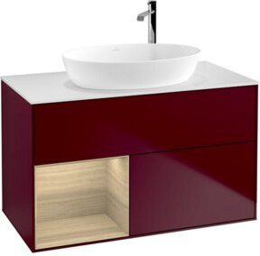 V&B Waschtischunterschrank Finion 100 mit Wandbeleuchtung in Weiß und offenen Regalfächern, B/T/H: 100 x 50,1 x 50,1 cm - Bild 1