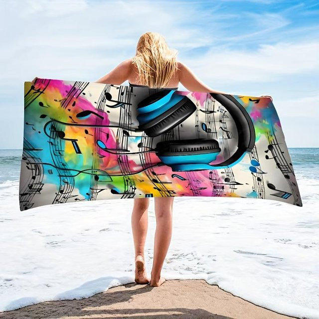 Strandtuch mit Klavier-Motiv von JMG Household Supplies, Mehrfarbig, B/H: 50 x 100 cm - Bild 1