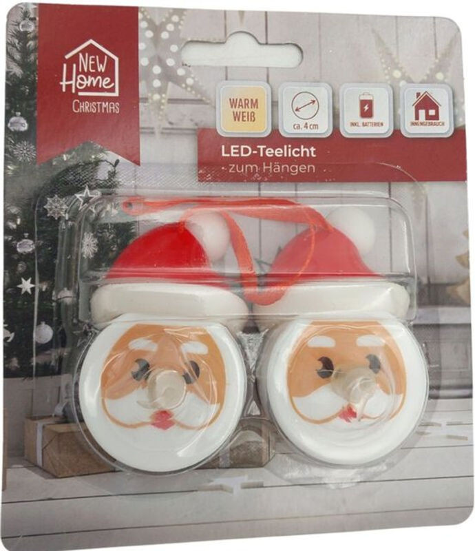 Buri LED Teelichter Weihnachtsmann 2er Set elektrische Weihnachtsdekoration weiß mehrfarbig aus Kunststoff - Bild 1