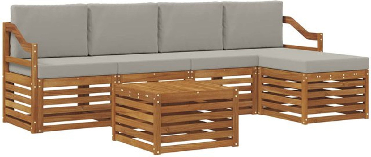 vidaXL Outdoor-Sofagarnitur aus Akazie Massivholz mit 6-teiligem Set und Kissen in Natur und Hellgrau - Bild 1