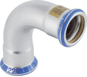 Geberit Gas-Bogen Mapress 90 Grad aus Edelstahl in Silber und Gelb, Durchmesser: 76,1 mm - Bild 1