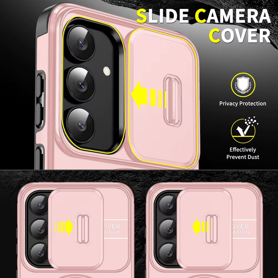 Magnetische Handyhülle mit Ringhalter und Schiebeobjektivschutz für Samsung Galaxy S26 S25 S24 S23 Ultra FE Plus 5G, stoßfeste Panzerhülle in Gelb oder Pink - Bild 2