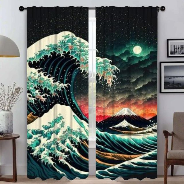 Modernes Set aus 2 semi-transparenten Verdunkelungsvorhängen mit Grafikdesign in Multicolour, Breite: 50 cm, Höhe: 70 cm - Bild 1