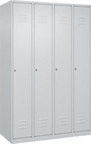 C+P Spind Classic PLUS Garderobenschrank aus Stahl in Grau mit 4 Abteilen, Zylinderschloss und 3 Garderobenhaken, H x B x T: 185 x 120 x 50 cm - Bild 1