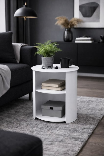 Möbel direkt online Beistelltisch in moderner Optik aus Metall in Weiß, rund - Bild 1