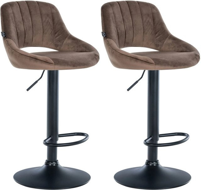 DELUKE 2er Set Barhocker SEGAD aus Samt in Braun mit Lehne und 360 Grad Drehsitz, B/T/H: 47 x 48 x 85 cm - Bild 1