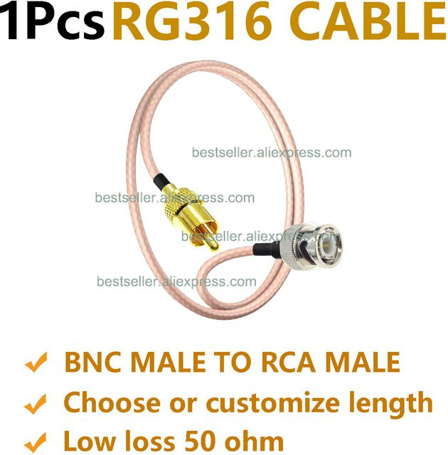RFProMaker RG316 BNC-auf-Cinch RF-Koaxial-Pigtail-Überbrückungskabel 50 Ohm für Audio-Video-Tests - Bild 1
